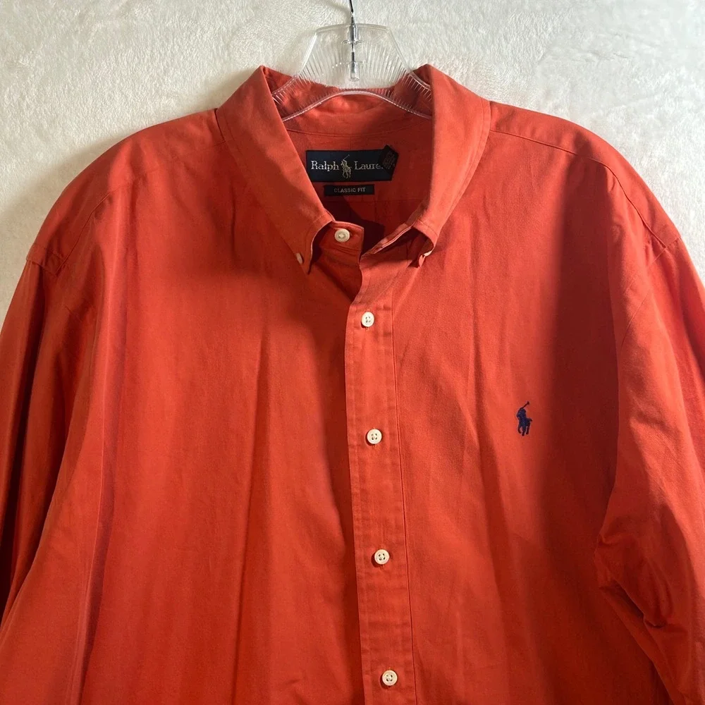 Ralph Lauren Mens XXL Classic Fit Orange Cotton‎ Button Down Long Sleeve Shirt